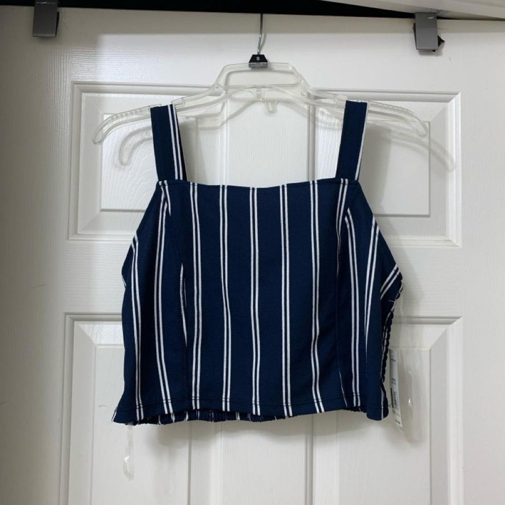 Navy blue striped crop top